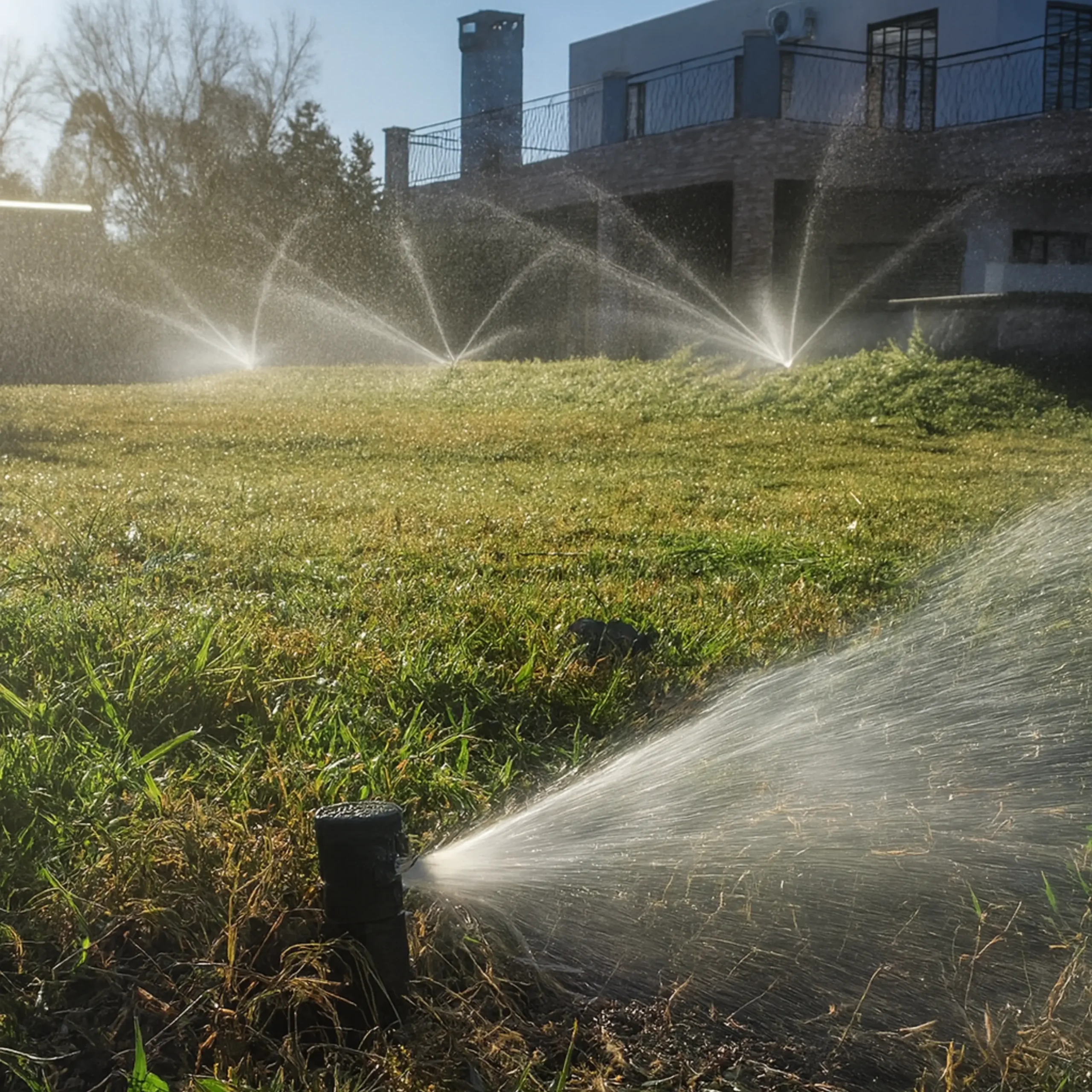 Rediseño de sistema de riego con aspersores en funcionamiento, Barrio Cruz del Sur, Virrey del Pino.