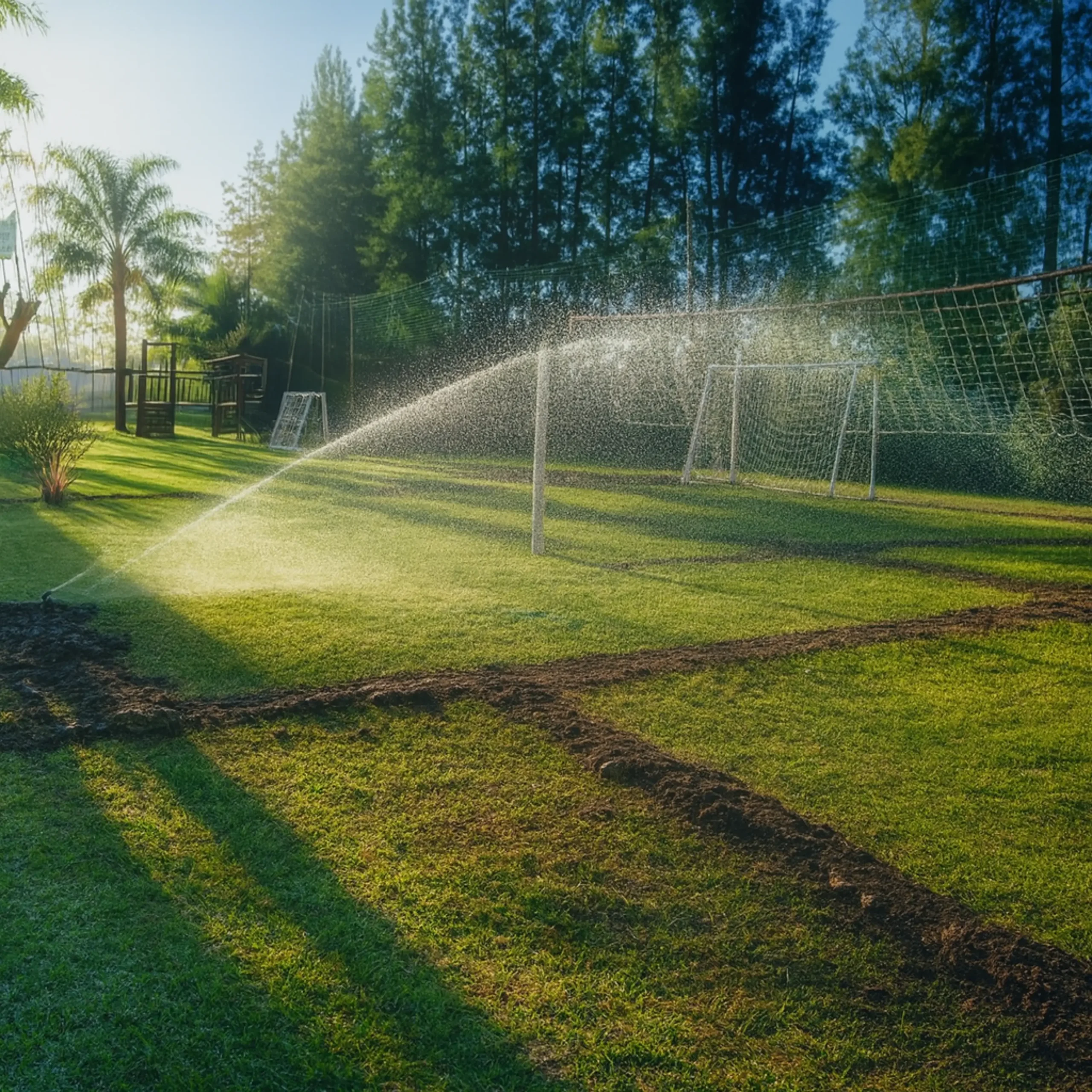 Riego automatizado por aspersión instalado en Quinta Don Eulogio, Virrey del Pino.